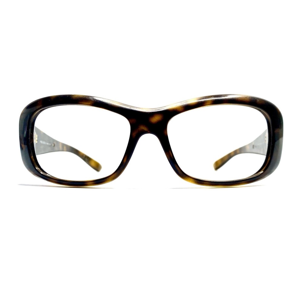 Prada Brown Gold Tortoise Rectangular Wrap Glasses Italy SPR04L 2AU6S1 57 16 135